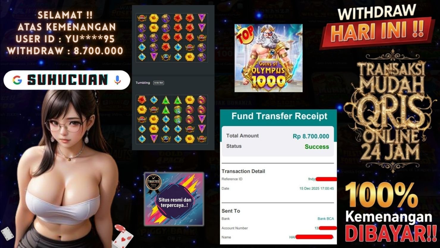 SUHUCUAN JACKPOT SLOT GATES OF OLYMPUS 1000